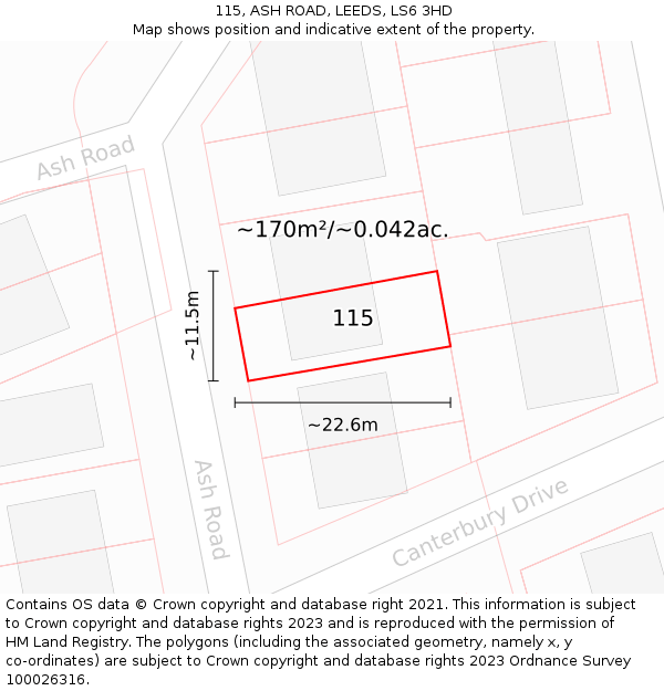 115, ASH ROAD, LEEDS, LS6 3HD: Plot and title map