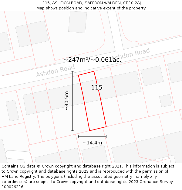 115, ASHDON ROAD, SAFFRON WALDEN, CB10 2AJ: Plot and title map