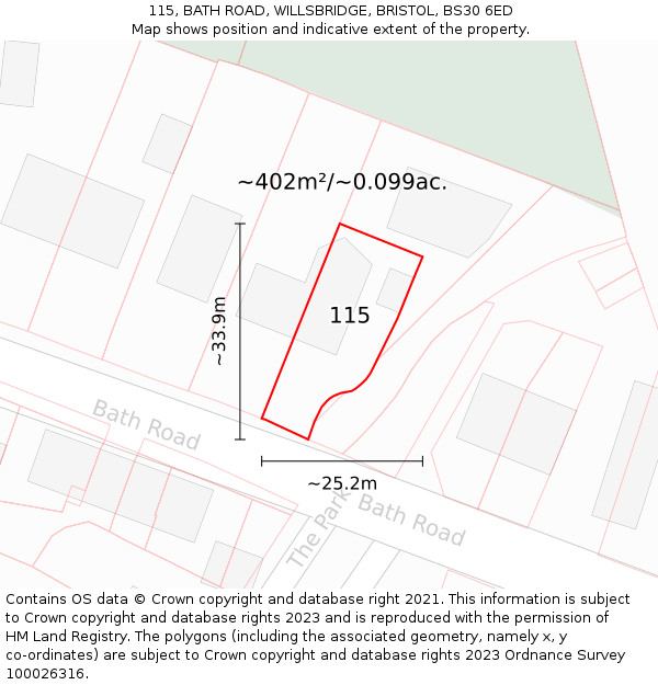 115, BATH ROAD, WILLSBRIDGE, BRISTOL, BS30 6ED: Plot and title map