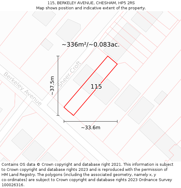 115, BERKELEY AVENUE, CHESHAM, HP5 2RS: Plot and title map