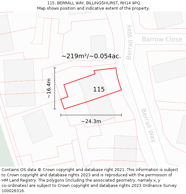 115, BERRALL WAY, BILLINGSHURST, RH14 9PQ: Plot and title map
