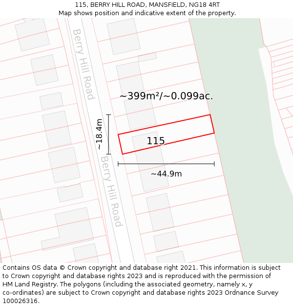 115, BERRY HILL ROAD, MANSFIELD, NG18 4RT: Plot and title map