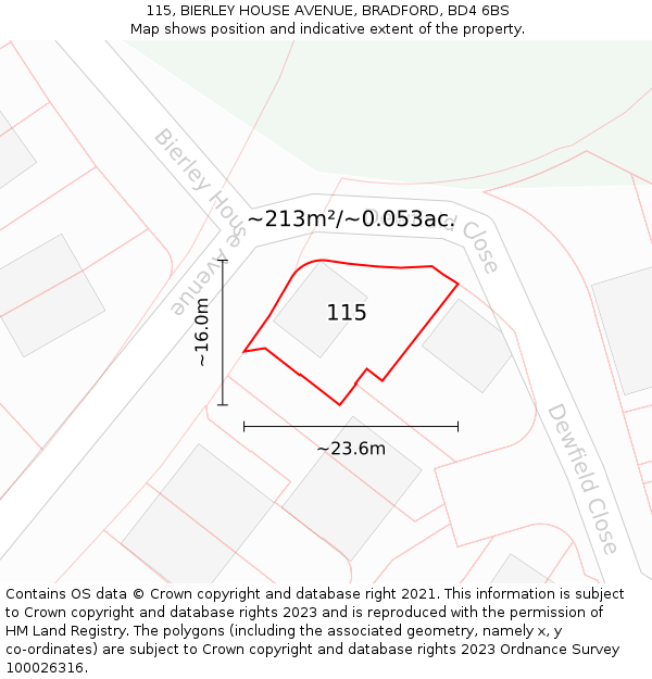115, BIERLEY HOUSE AVENUE, BRADFORD, BD4 6BS: Plot and title map