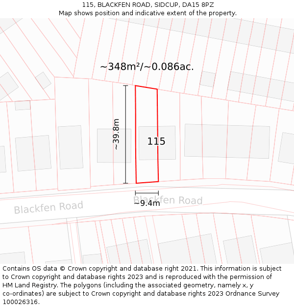 115, BLACKFEN ROAD, SIDCUP, DA15 8PZ: Plot and title map