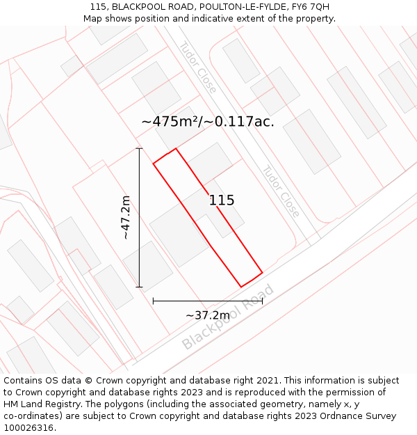 115, BLACKPOOL ROAD, POULTON-LE-FYLDE, FY6 7QH: Plot and title map