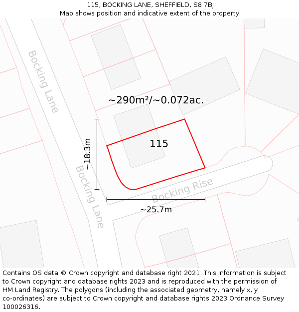 115, BOCKING LANE, SHEFFIELD, S8 7BJ: Plot and title map