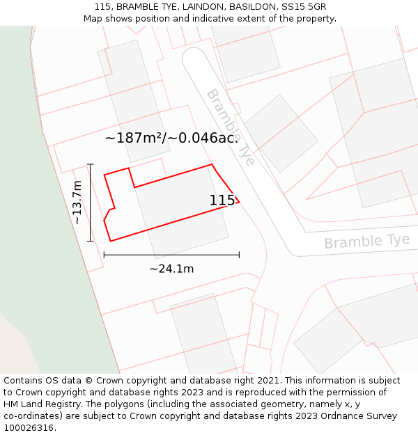 115, BRAMBLE TYE, LAINDON, BASILDON, SS15 5GR: Plot and title map