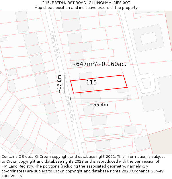 115, BREDHURST ROAD, GILLINGHAM, ME8 0QT: Plot and title map