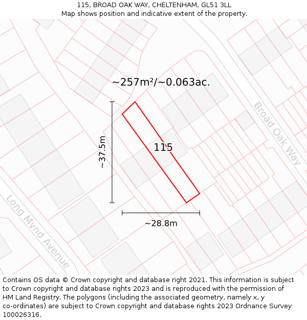 115, BROAD OAK WAY, CHELTENHAM, GL51 3LL: Plot and title map