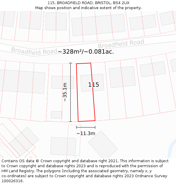 115, BROADFIELD ROAD, BRISTOL, BS4 2UX: Plot and title map