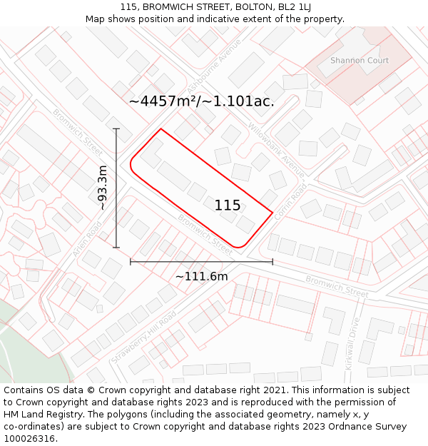 115, BROMWICH STREET, BOLTON, BL2 1LJ: Plot and title map