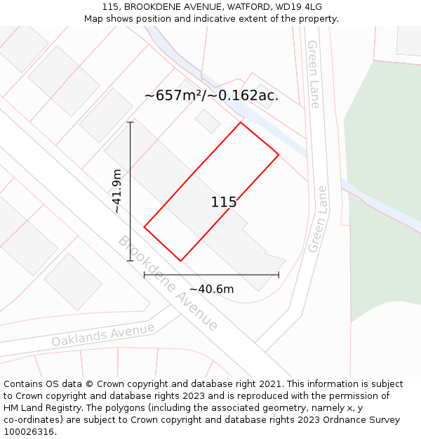 115, BROOKDENE AVENUE, WATFORD, WD19 4LG: Plot and title map
