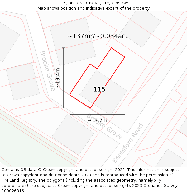 115, BROOKE GROVE, ELY, CB6 3WS: Plot and title map