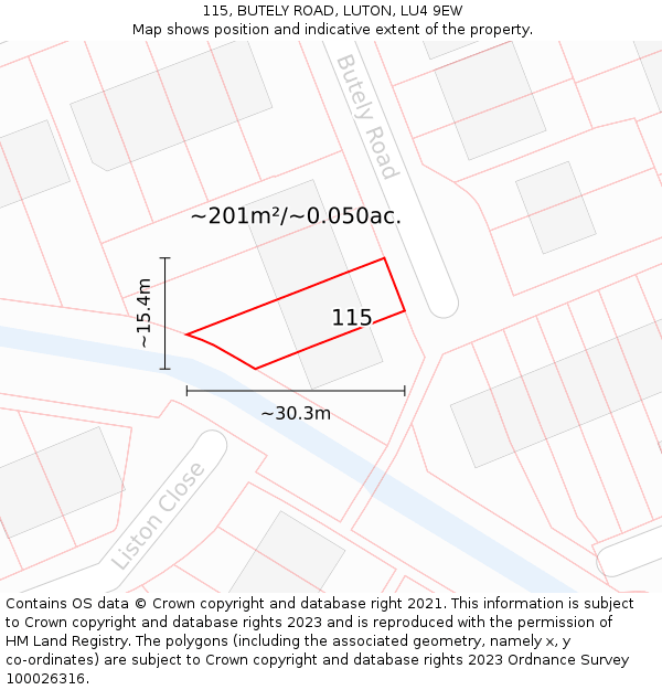 115, BUTELY ROAD, LUTON, LU4 9EW: Plot and title map