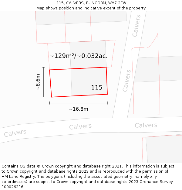 115, CALVERS, RUNCORN, WA7 2EW: Plot and title map