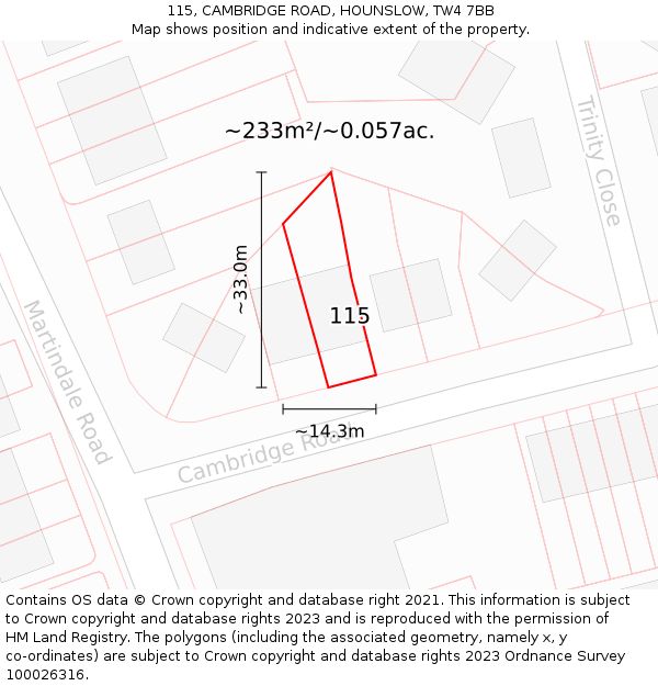 115, CAMBRIDGE ROAD, HOUNSLOW, TW4 7BB: Plot and title map