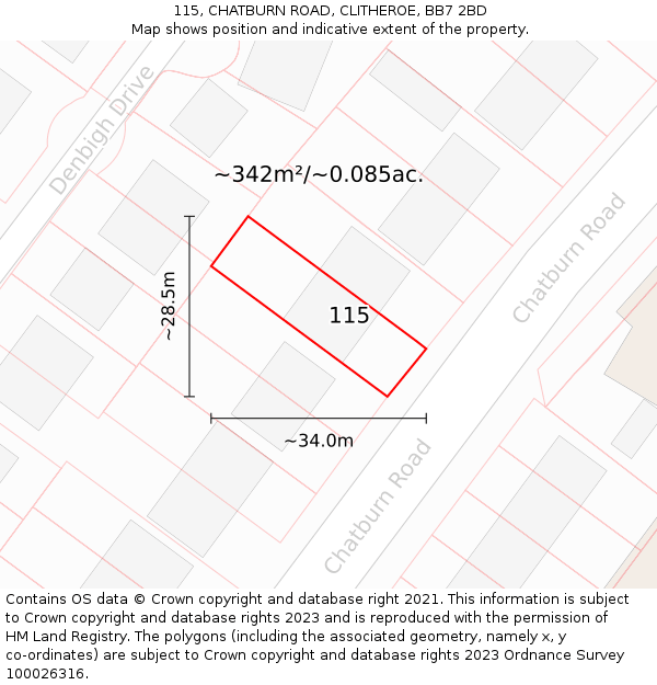 115, CHATBURN ROAD, CLITHEROE, BB7 2BD: Plot and title map