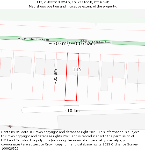 115, CHERITON ROAD, FOLKESTONE, CT19 5HD: Plot and title map