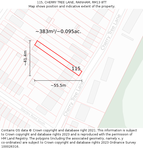 115, CHERRY TREE LANE, RAINHAM, RM13 8TT: Plot and title map