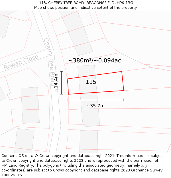 115, CHERRY TREE ROAD, BEACONSFIELD, HP9 1BG: Plot and title map