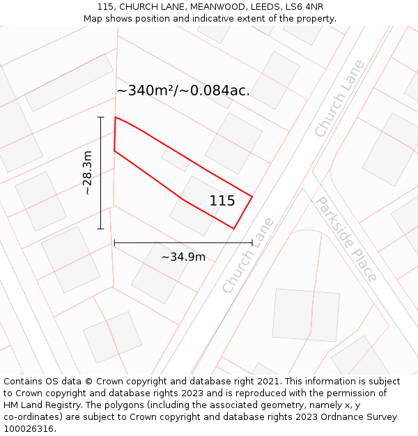 115, CHURCH LANE, MEANWOOD, LEEDS, LS6 4NR: Plot and title map