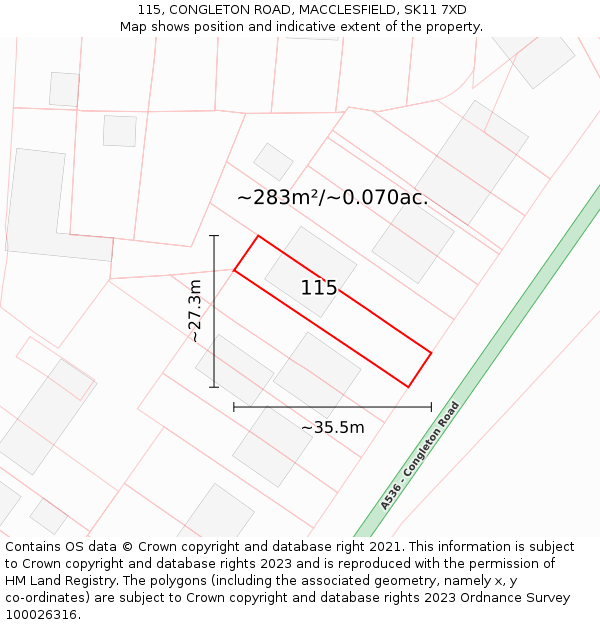 115, CONGLETON ROAD, MACCLESFIELD, SK11 7XD: Plot and title map