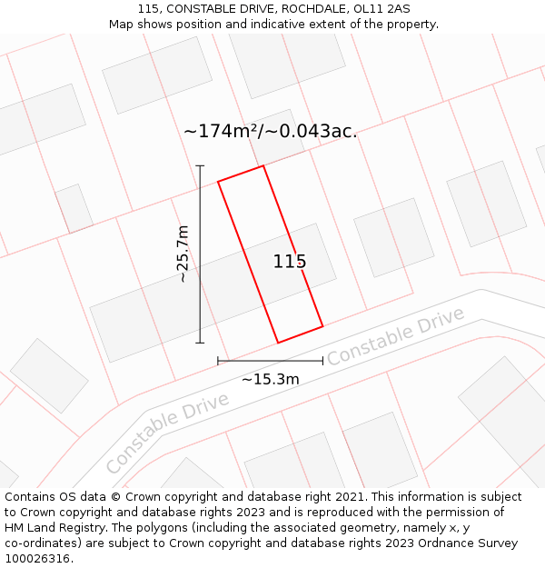 115, CONSTABLE DRIVE, ROCHDALE, OL11 2AS: Plot and title map
