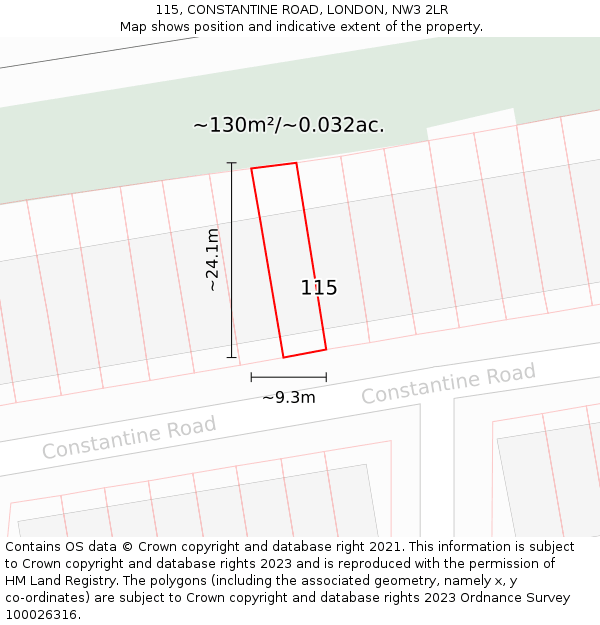 115, CONSTANTINE ROAD, LONDON, NW3 2LR: Plot and title map