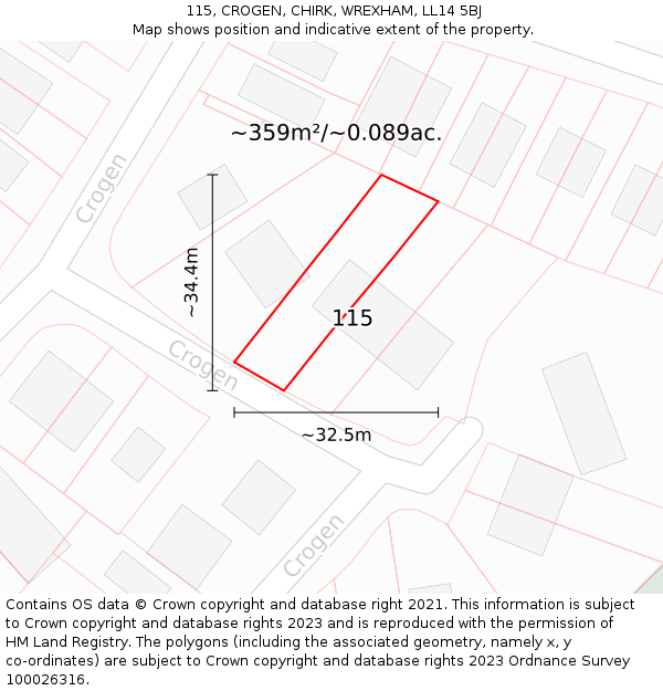 115, CROGEN, CHIRK, WREXHAM, LL14 5BJ: Plot and title map