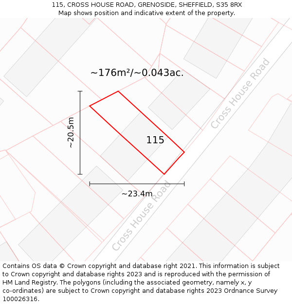 115, CROSS HOUSE ROAD, GRENOSIDE, SHEFFIELD, S35 8RX: Plot and title map
