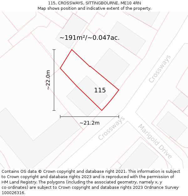 115, CROSSWAYS, SITTINGBOURNE, ME10 4RN: Plot and title map
