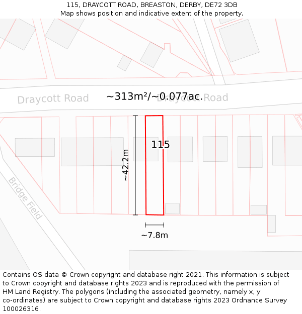 115, DRAYCOTT ROAD, BREASTON, DERBY, DE72 3DB: Plot and title map