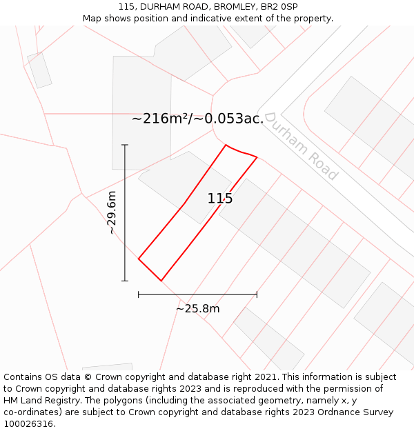 115, DURHAM ROAD, BROMLEY, BR2 0SP: Plot and title map
