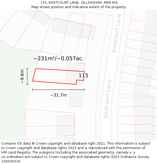 115, EASTCOURT LANE, GILLINGHAM, ME8 6HJ: Plot and title map