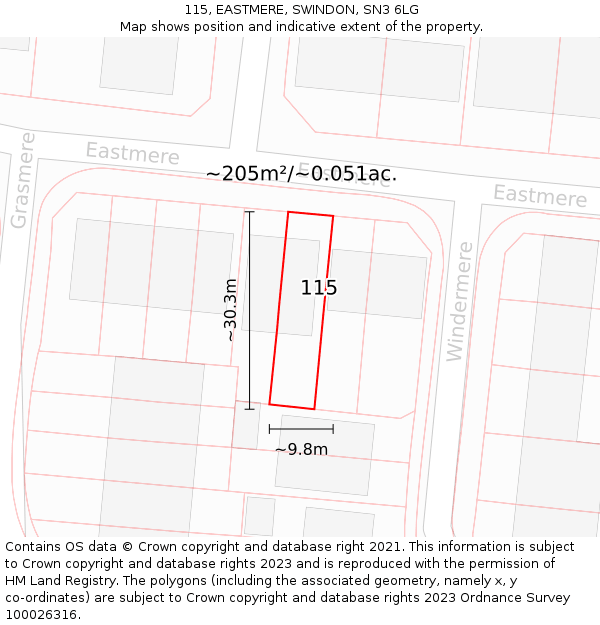 115, EASTMERE, SWINDON, SN3 6LG: Plot and title map