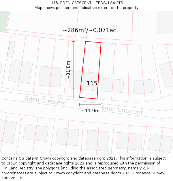 115, EDEN CRESCENT, LEEDS, LS4 2TS: Plot and title map