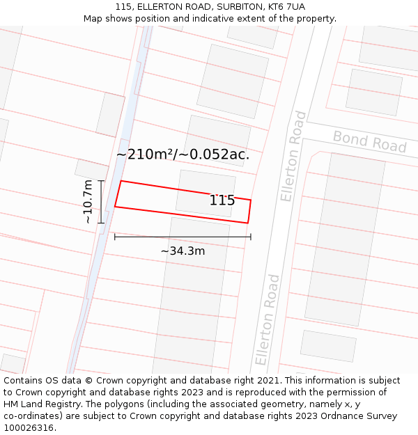 115, ELLERTON ROAD, SURBITON, KT6 7UA: Plot and title map