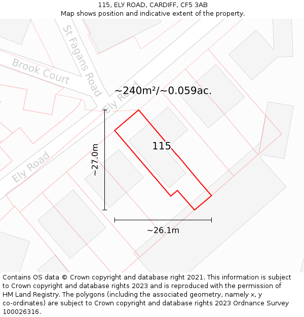 115, ELY ROAD, CARDIFF, CF5 3AB: Plot and title map