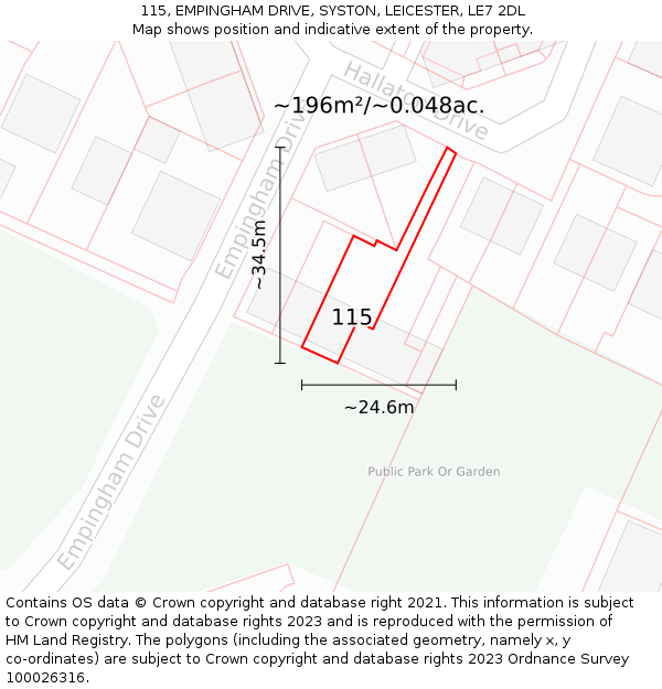 115, EMPINGHAM DRIVE, SYSTON, LEICESTER, LE7 2DL: Plot and title map