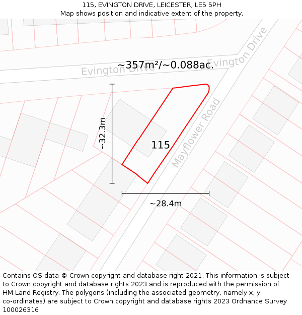 115, EVINGTON DRIVE, LEICESTER, LE5 5PH: Plot and title map
