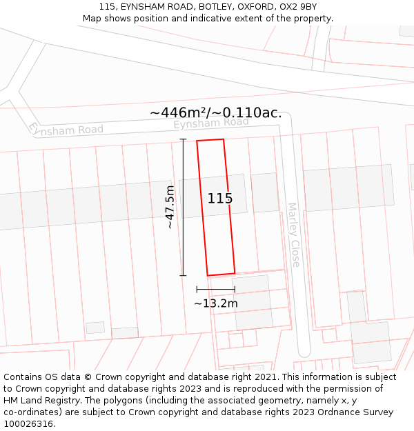 115, EYNSHAM ROAD, BOTLEY, OXFORD, OX2 9BY: Plot and title map