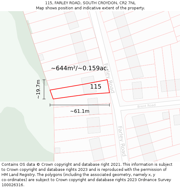115, FARLEY ROAD, SOUTH CROYDON, CR2 7NL: Plot and title map