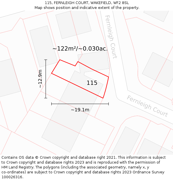 115, FERNLEIGH COURT, WAKEFIELD, WF2 8SL: Plot and title map