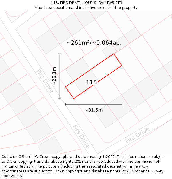 115, FIRS DRIVE, HOUNSLOW, TW5 9TB: Plot and title map