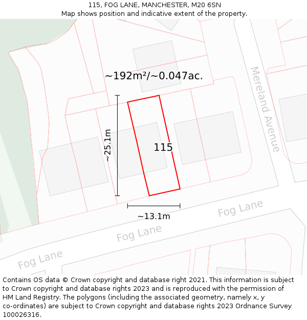 115, FOG LANE, MANCHESTER, M20 6SN: Plot and title map