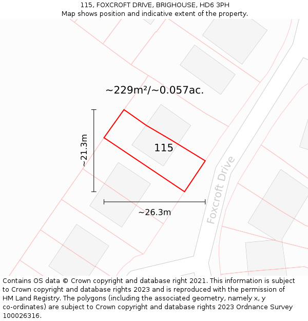 115, FOXCROFT DRIVE, BRIGHOUSE, HD6 3PH: Plot and title map