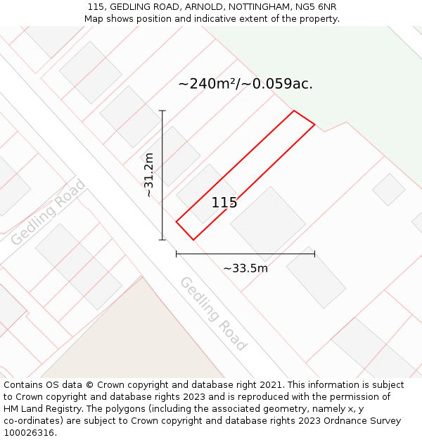 115, GEDLING ROAD, ARNOLD, NOTTINGHAM, NG5 6NR: Plot and title map