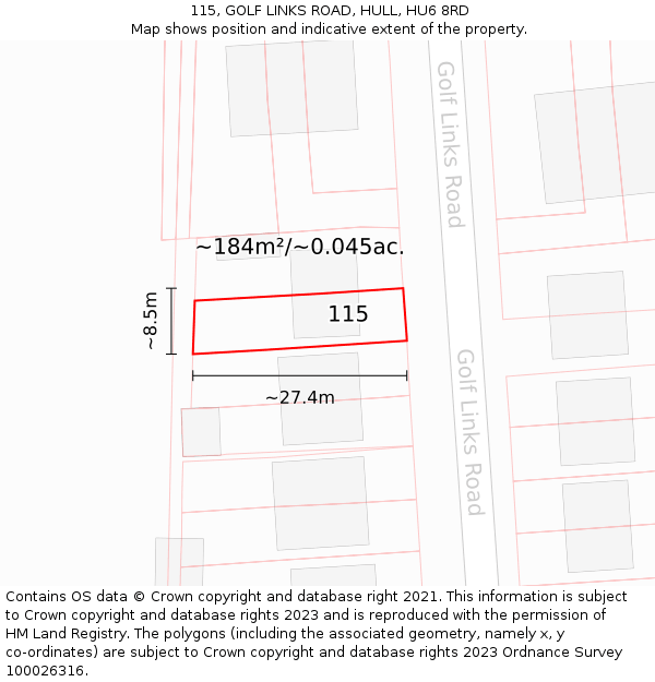 115, GOLF LINKS ROAD, HULL, HU6 8RD: Plot and title map
