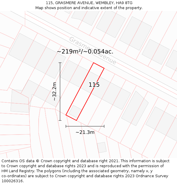 115, GRASMERE AVENUE, WEMBLEY, HA9 8TG: Plot and title map
