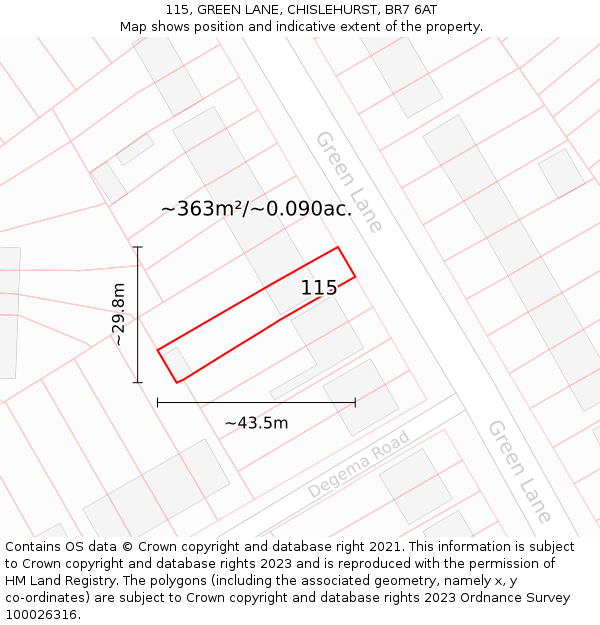 115, GREEN LANE, CHISLEHURST, BR7 6AT: Plot and title map